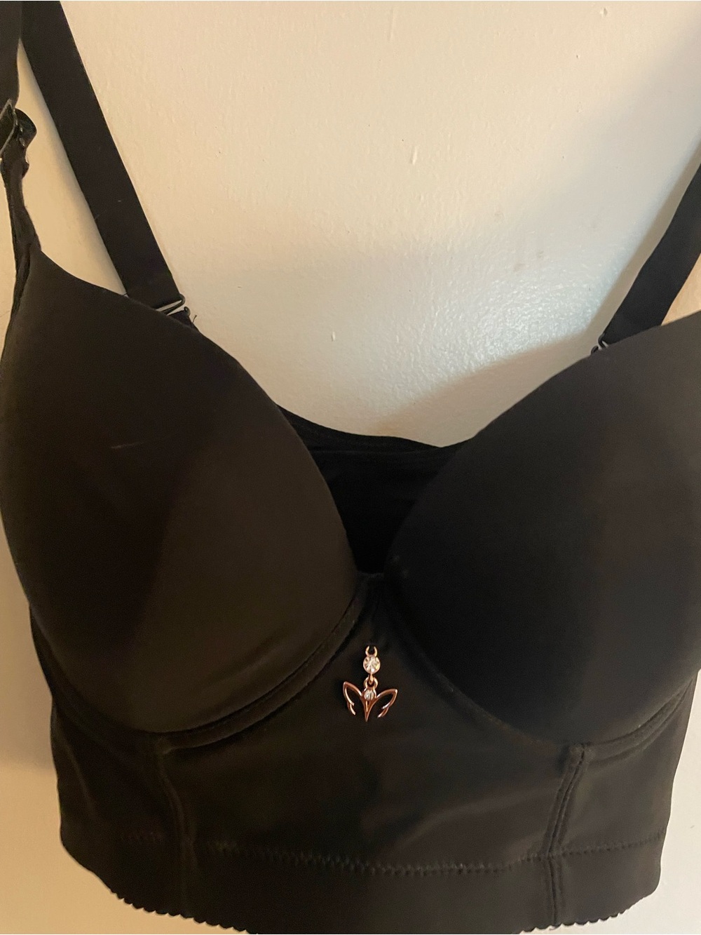 Black Longline Push-Up Bra with Charm